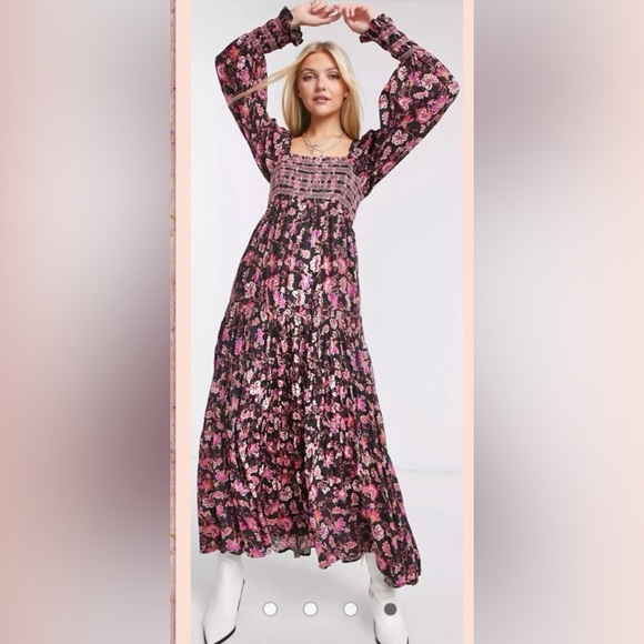 Free People Sweet Escape Print Maxi Dress in Black Combo (Black / Pink) - Picture 1 of 14